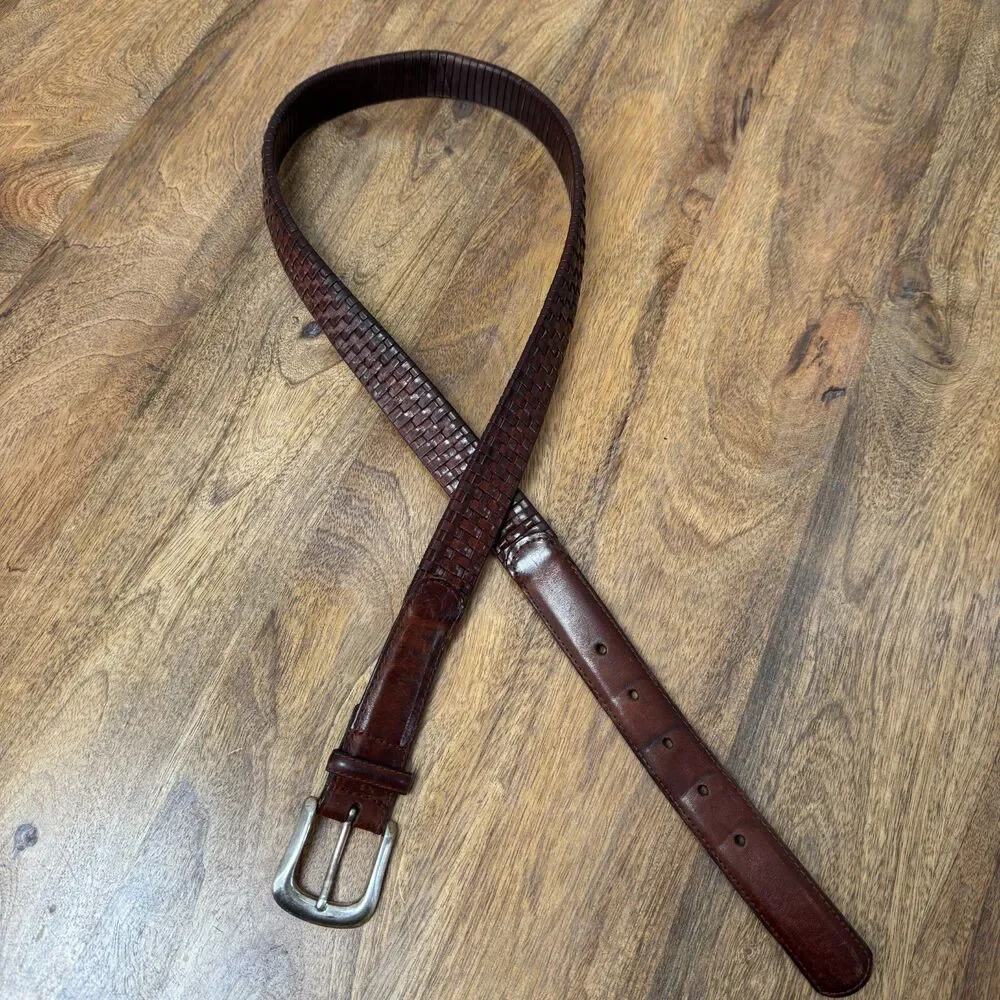 Fossil Woven Leather Belt Chocolate Brown